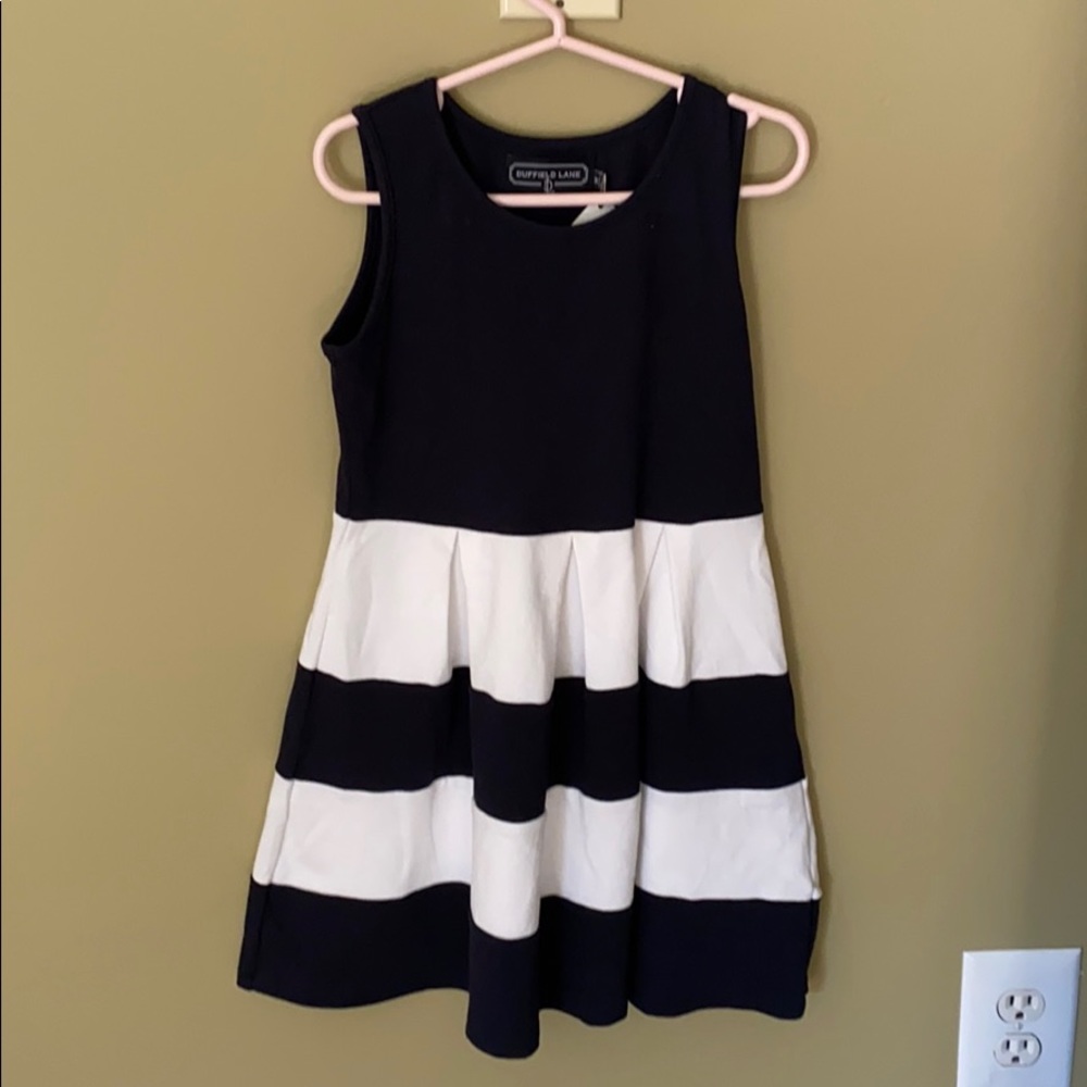 Girls navy blue and white dress